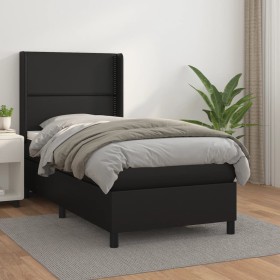 Box spring bed with black synthetic leather mattress 90x190 cm by , Beds and slatted bases - Ref: Foro24-3132417, Price: 343,...