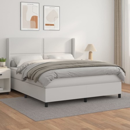 Cama box spring con colchón cuero sintético blanco 160x200 cm de , Camas y somieres - Ref: Foro24-3132448, Precio: 558,14 €, ...