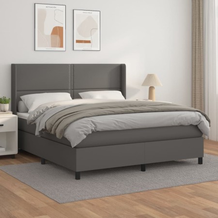 Box spring bed with gray synthetic leather mattress 180x200 cm by , Beds and slatted bases - Ref: Foro24-3132457, Price: 670,...