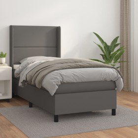 Box spring bed with gray synthetic leather mattress 90x190 cm by , Beds and slatted bases - Ref: Foro24-3132415, Price: 382,9...