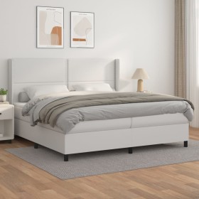 Box spring bed with white synthetic leather mattress 200x200 cm by , Beds and slatted bases - Ref: Foro24-3132460, Price: 732...