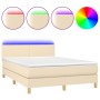 Boxspringbett-Matratze und LED-Leuchten, cremefarbener Stoff, 140 x 190 cm von , Betten und Lattenroste - Ref: Foro24-3133554...