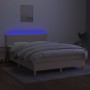 Box spring bed mattress and LED lights cream fabric 140x190 cm by , Beds and slatted bases - Ref: Foro24-3133554, Price: 456,...