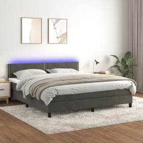 Box spring bed with mattress and LED dark gray velvet 180x200 cm by , Beds and slatted bases - Ref: Foro24-3134358, Price: 53...