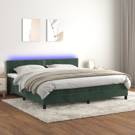 Cama box spring colchón y LED terciopelo verde oscuro 200x200cm de , Camas y somieres - Ref: Foro24-3134366, Precio: 575,99 €...