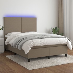 Box spring bed with mattress and LED lights taupe gray fabric 140x190 cm by , Beds and slatted bases - Ref: Foro24-3134713, P...