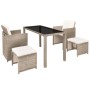 Set comedor de jardín 5 piezas y cojines ratán sintético beige de vidaXL, Conjuntos de jardín - Ref: Foro24-42555, Precio: 32...