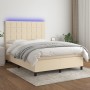 Cama box spring colchón y luces LED tela crema 140x190 cm de , Camas y somieres - Ref: Foro24-3134874, Precio: 508,99 €, Desc...