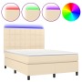 Boxspringbett-Matratze und LED-Leuchten, cremefarbener Stoff, 140 x 190 cm von , Betten und Lattenroste - Ref: Foro24-3134874...