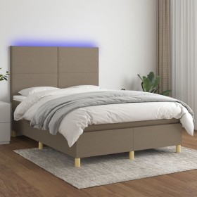 Box spring bed with mattress and LED lights taupe gray fabric 140x190 cm by , Beds and slatted bases - Ref: Foro24-3135273, P...