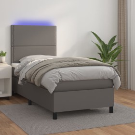 Cama box spring y colchón LED cuero sintético gris 80x200 cm de , Camas y somieres - Ref: Foro24-3135853, Precio: 352,99 €, D...