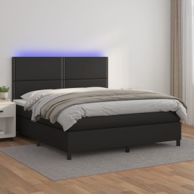 Cama box spring colchón y LED cuero sintético negro 160x200 cm de , Camas y somieres - Ref: Foro24-3135891, Precio: 547,07 €,...