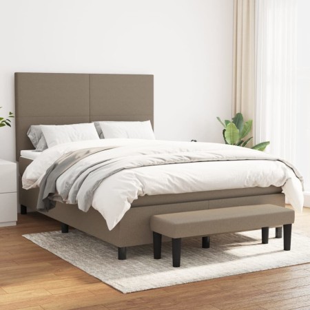 Box spring bed with taupe gray fabric mattress 140x190 cm by , Beds and slatted bases - Ref: Foro24-3136433, Price: 585,41 €,...