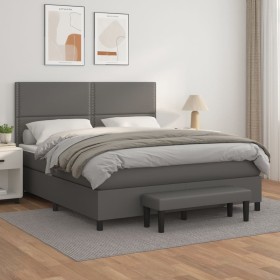 Box spring bed with gray synthetic leather mattress 160x200 cm by , Beds and slatted bases - Ref: Foro24-3137615, Price: 638,...