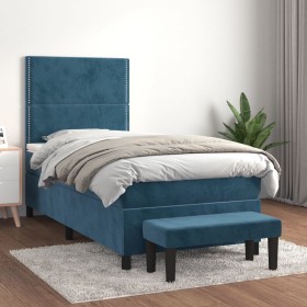 Box spring bed with dark blue velvet mattress 100x200 cm by , Beds and slatted bases - Ref: Foro24-3137771, Price: 383,30 €, ...