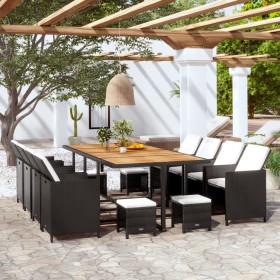 Set comedor de jardín 13 pzas ratán sintético y madera negro de vidaXL, Conjuntos de jardín - Ref: Foro24-42532, Precio: 836,...