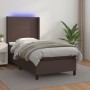 Box spring bed with mattress and LED brown synthetic leather 100x200 cm by , Beds and slatted bases - Ref: Foro24-3139250, Pr...