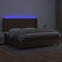 Cama box spring colchón y LED cuero sintético marrón 200x200 cm de , Camas y somieres - Ref: Foro24-3139286, Precio: 728,94 €...