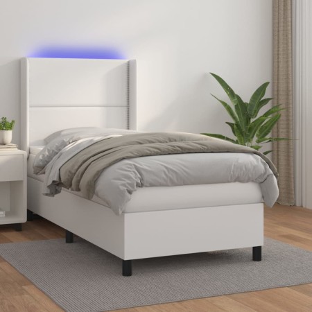 Cama box spring y colchón LED cuero sintético blanco 80x200 cm de , Camas y somieres - Ref: Foro24-3139290, Precio: 362,50 €,...