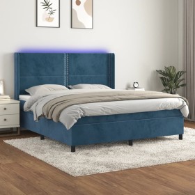 Cama box spring colchón y LED terciopelo azul oscuro 180x200 cm de , Camas y somieres - Ref: Foro24-3139521, Precio: 605,99 €...