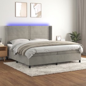 Box spring bed with mattress and LED light gray velvet 200x200 cm by , Beds and slatted bases - Ref: Foro24-3139523, Price: 6...