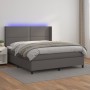 Box spring bed with mattress and LED gray synthetic leather 180x200 cm by , Beds and slatted bases - Ref: Foro24-3139341, Pri...