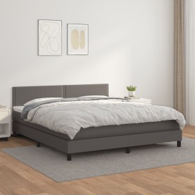 Box spring bed with gray synthetic leather mattress 160x200 cm by , Beds and slatted bases - Ref: Foro24-3141075, Price: 473,...