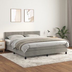 Box spring bed with light gray velvet mattress 180x200 cm by , Beds and slatted bases - Ref: Foro24-3141257, Price: 536,26 €,...