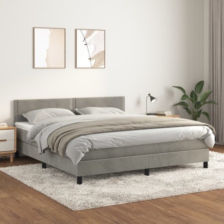 Box spring bed with light gray velvet mattress 180x200 cm by , Beds and slatted bases - Ref: Foro24-3141257, Price: 541,66 €,...