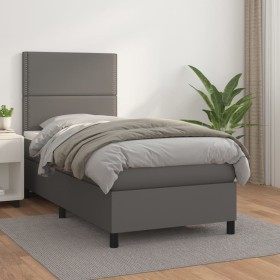 Cama box spring con colchón cuero sintético gris 80x200 cm de , Camas y somieres - Ref: Foro24-3142753, Precio: 335,94 €, Des...