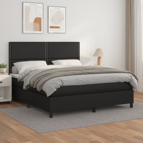 Cama box spring con colchón cuero sintético negro 160x200 cm de , Camas y somieres - Ref: Foro24-3142791, Precio: 565,99 €, D...