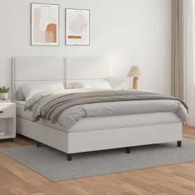 Box spring bed with white synthetic leather mattress 180x200 cm by , Beds and slatted bases - Ref: Foro24-3142798, Price: 642...