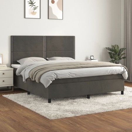 Cama box spring con colchón terciopelo gris oscuro 180x200 cm de , Camas y somieres - Ref: Foro24-3142978, Precio: 611,21 €, ...