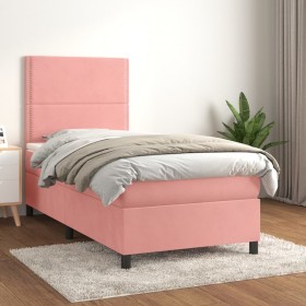 Box spring bed with pink velvet mattress 90x200 cm by , Beds and slatted bases - Ref: Foro24-3142946, Price: 309,99 €, Discou...