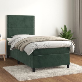 Cama box spring con colchón terciopelo verde oscuro 90x190 cm de , Camas y somieres - Ref: Foro24-3142938, Precio: 357,30 €, ...