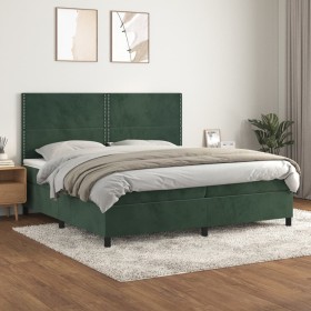 Cama box spring con colchón terciopelo verde oscuro 200x200 cm de , Camas y somieres - Ref: Foro24-3142986, Precio: 672,70 €,...