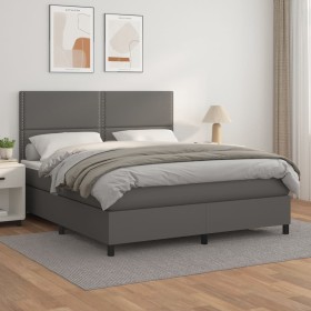 Cama box spring con colchón cuero sintético gris 180x200 cm de , Camas y somieres - Ref: Foro24-3142801, Precio: 659,91 €, De...