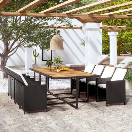 Set comedor de jardín 13 piezas y cojines ratán sintético negro de vidaXL, Conjuntos de jardín - Ref: Foro24-42554, Precio: 9...