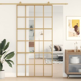 Golden sliding door made of transparent ESG glass and aluminum by , Doors for the home - Ref: Foro24-155174, Price: 172,80 €,...