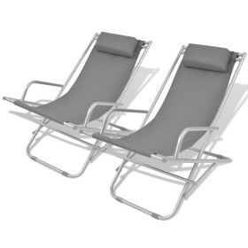 Reclining sun loungers 2 units gray steel by vidaXL, Loungers - Ref: Foro24-42938, Price: 110,99 €, Discount: %