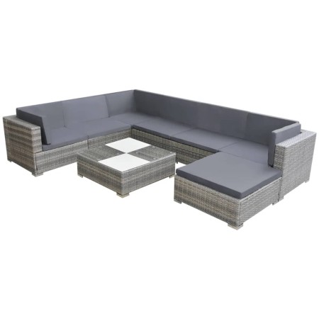 Set de muebles de jardín 8 pzas y cojines ratán sintético gris de vidaXL, Conjuntos de jardín - Ref: Foro24-42746, Precio: 92...