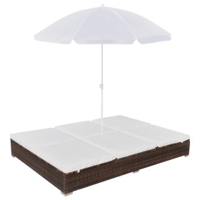 Sun lounger bed with brown synthetic rattan umbrella by vidaXL, Outdoor beds - Ref: Foro24-42949, Price: 326,99 €, Discount: %