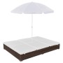 Tumbona cama con sombrilla ratán sintético marrón de vidaXL, Camas para exteriores - Ref: Foro24-42949, Precio: 326,99 €, Des...