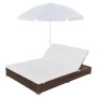 Tumbona cama con sombrilla ratán sintético marrón de vidaXL, Camas para exteriores - Ref: Foro24-42949, Precio: 326,99 €, Des...