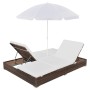 Tumbona cama con sombrilla ratán sintético marrón de vidaXL, Camas para exteriores - Ref: Foro24-42949, Precio: 325,82 €, Des...