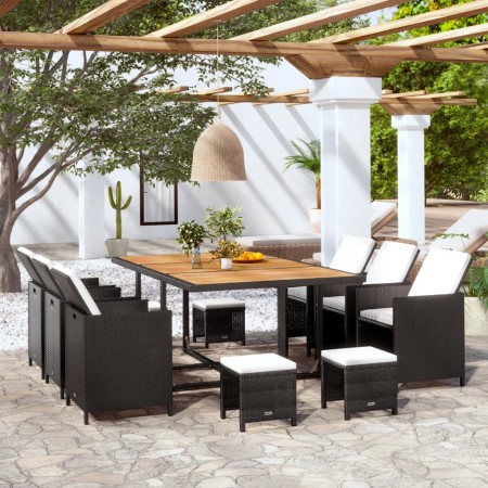 Set comedor de jardín 11 piezas y cojines ratán sintético negro de vidaXL, Conjuntos de jardín - Ref: Foro24-42550, Precio: 7...