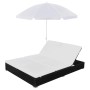 Tumbona cama con sombrilla ratán sintético negra de vidaXL, Camas para exteriores - Ref: Foro24-42950, Precio: 253,41 €, Desc...