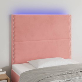 Pink velvet headboard with LED lights 90x5x118/128 cm by , Headboards and footboards - Ref: Foro24-3122325, Price: 74,99 €, D...