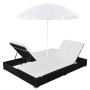 Tumbona cama con sombrilla ratán sintético negra de vidaXL, Camas para exteriores - Ref: Foro24-42950, Precio: 253,41 €, Desc...