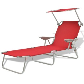 Sonnenliege mit roter Stahlmarkise von vidaXL, Liegen - Ref: Foro24-42933, Preis: 88,99 €, Rabatt: %